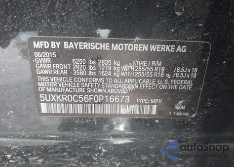 2015 BMW X5 xDrive35I from USA, damaged, VIN 5UXKR0C56F0P16673